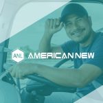 Banner AML American New với hình người đàn ông đang lái xe