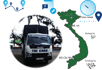 Bản đồ Việt Nam với các điểm đến và xe tải Tri Châu